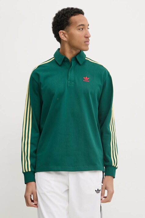 adidas Originals pamut hosszúujjú Rugby polo zöld, mintás, JC9915