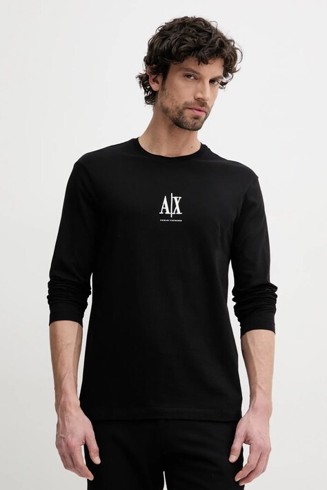 Бавовняний лонгслів Armani Exchange колір чорний з аплікацією XM000364 AF12308