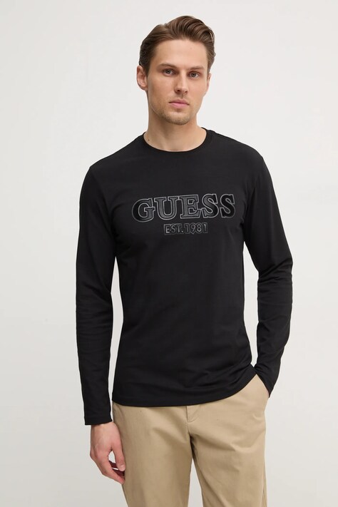 Guess longsleeve barbati, culoarea negru, cu imprimeu, M5RI13 J1314