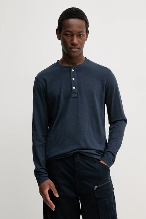 Marc O'Polo longsleeve din bumbac culoarea albastru marin, neted, 522224652064