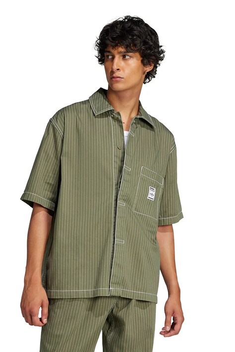Рубашка adidas Originals Wabash Long Sleeve мужская цвет зелёный relaxed классический воротник JP4480