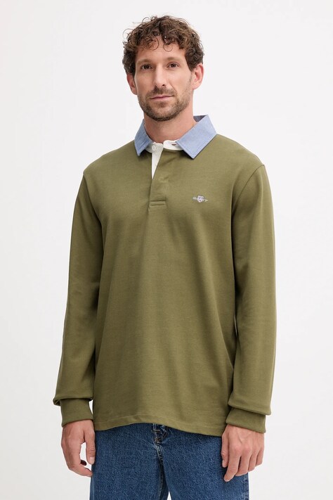 Gant longsleeve bawełniany kolor zielony gładki 2004082