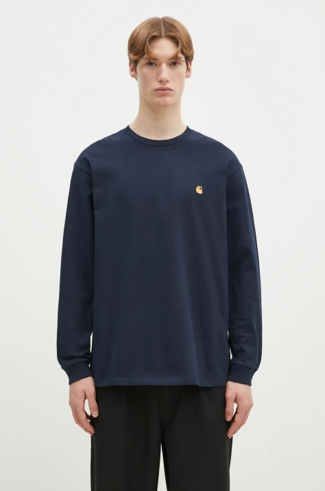 Carhartt WIP top a maniche lunghe in cotone Longsleeve Chase colore blu navy I026392.2MZXX