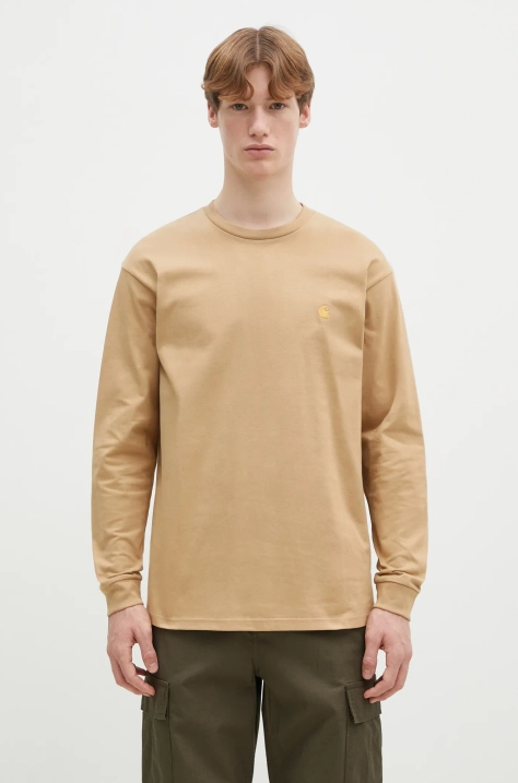 Bavlněné tričko s dlouhým rukávem Carhartt WIP Longsleeve Chase béžová barva, I026392.2N1XX