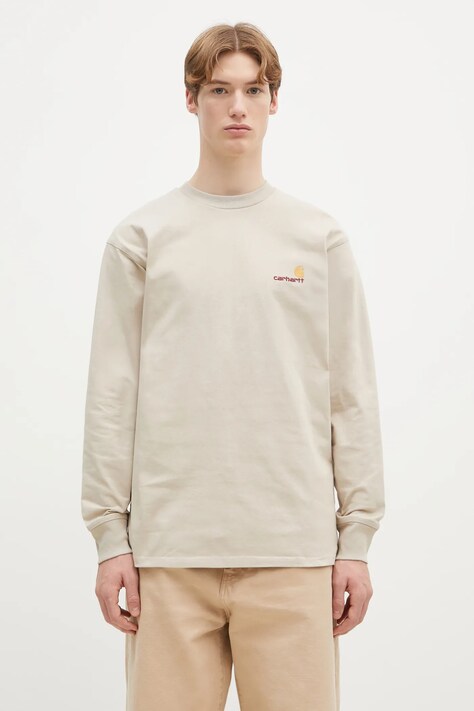 Carhartt WIP longsleeve bawełniany Longsleeve American Script kolor beżowy gładki I029955.2LPXX