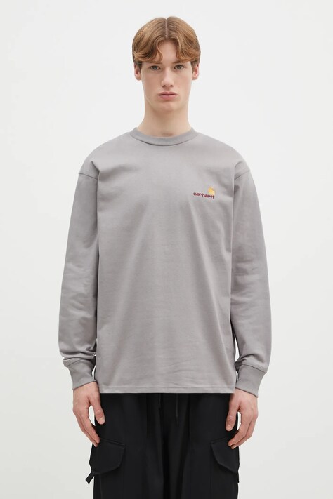 Carhartt WIP longsleeve bawełniany Longsleeve American Script kolor szary gładki I029955.2LRXX