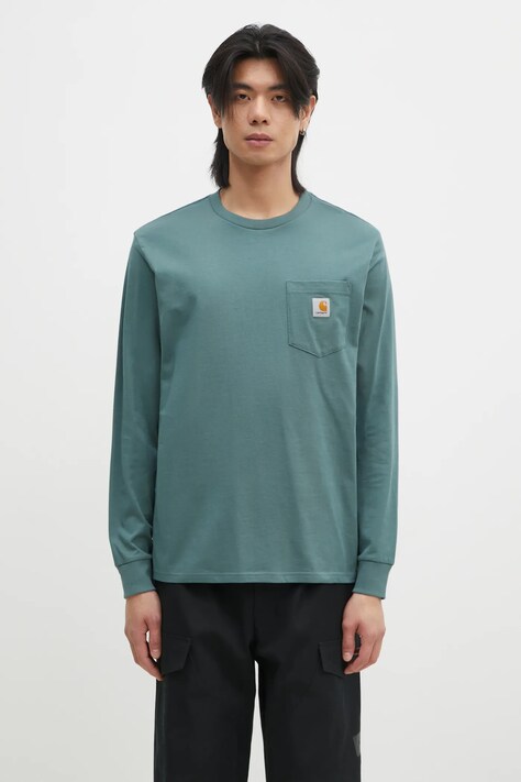 Carhartt WIP longsleeve bawełniany Longsleeve Pocket kolor zielony z aplikacją I030437.2M2XX