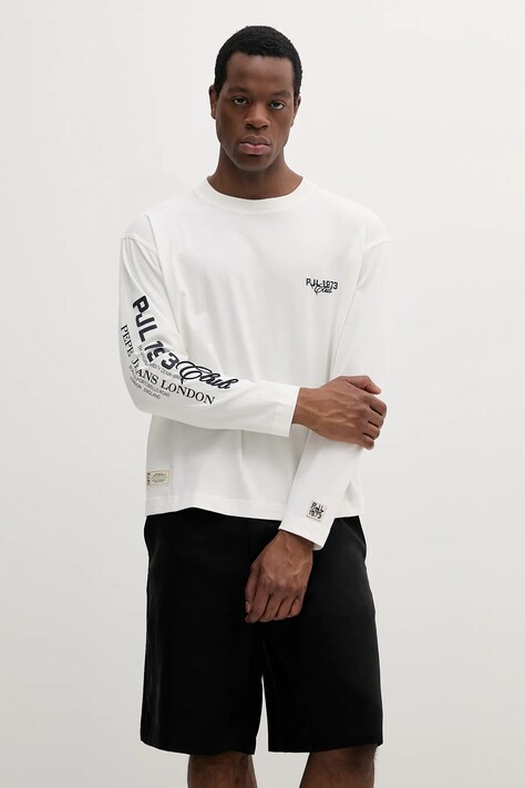 Pepe Jeans longsleeve din bumbac COLVILLE LONG culoarea bej, cu imprimeu, PM509792