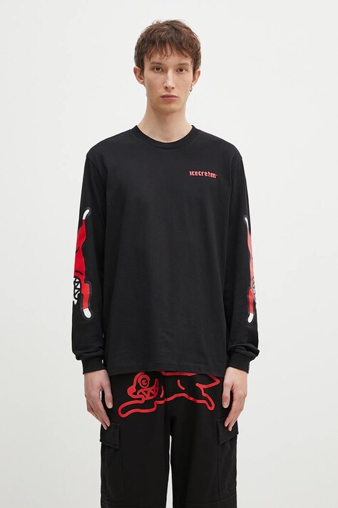 ICECREAM longsleeve bawełniany Running Dog Longsleeve kolor czarny z nadrukiem IC24486