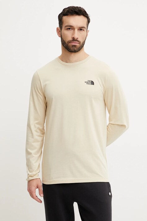 The North Face longsleeve Simple Dome culoarea bej, cu imprimeu, NF0A87QN3X41