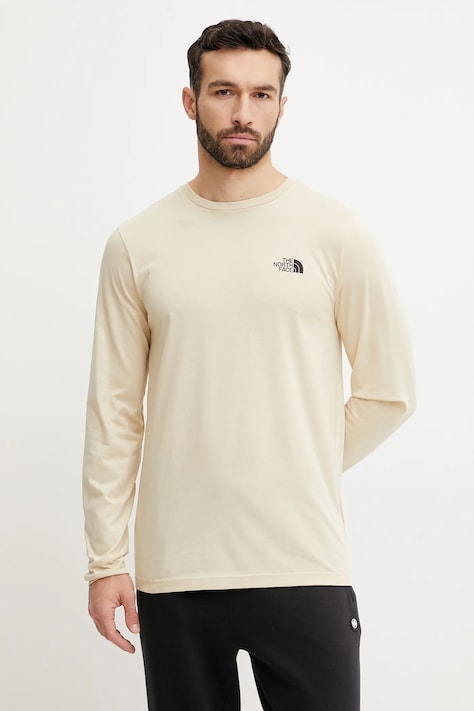 The North Face longsleeve Simple Dome culoarea bej, cu imprimeu, NF0A87QN3X41