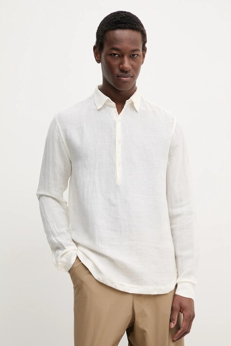 BARENA VENEZIA longsleeve din in Camicia Pavan S culoarea bej, neted, CAU5071.3144