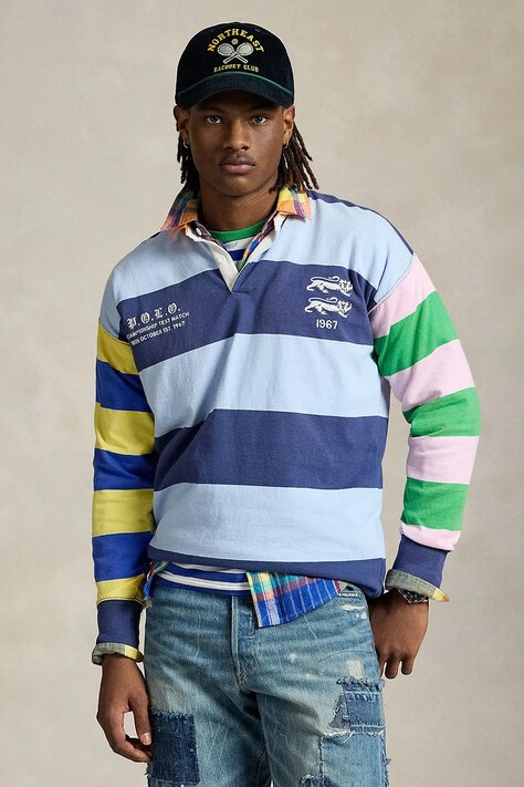 Бавовняний лонгслів Polo Ralph Lauren колір синій візерунок 710964972