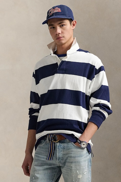 Хлопковый лонгслив Polo Ralph Lauren цвет белый узорный 710965471