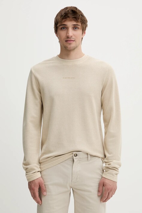 G-Star longsleeve din bumbac culoarea bej, uni, D25965-D895