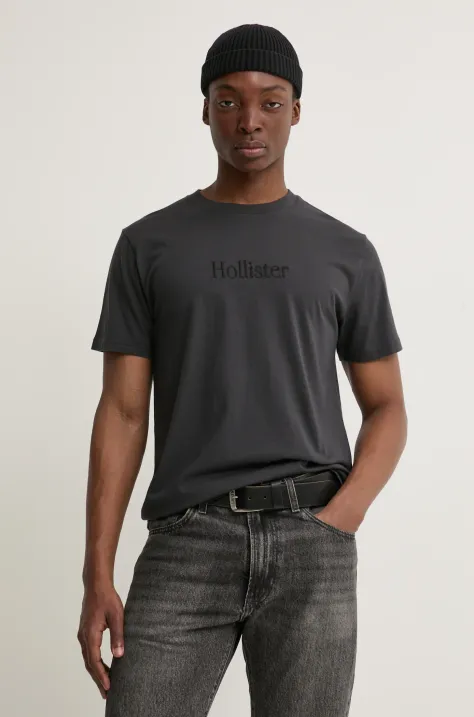 Hollister Co. t-shirt bawełniany męski kolor szary z aplikacją KI323-5134