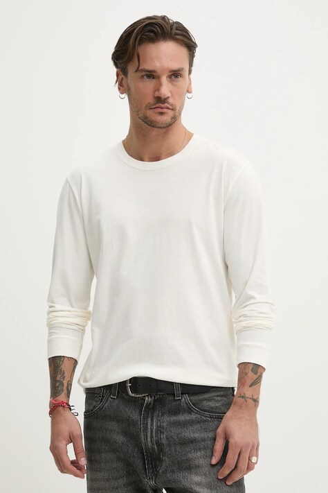 Hollister Co. longsleeve din bumbac culoarea bej, neted, KI324-5127
