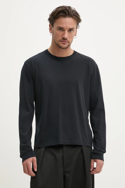 Hollister Co. longsleeve din bumbac culoarea negru, neted, KI324-5127