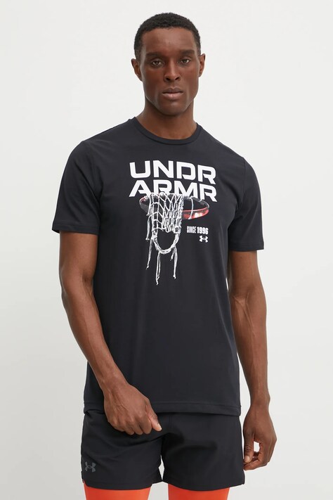 Under Armour tricou de antrenament 60/40s Hoops Net culoarea negru, cu imprimeu, 1390188