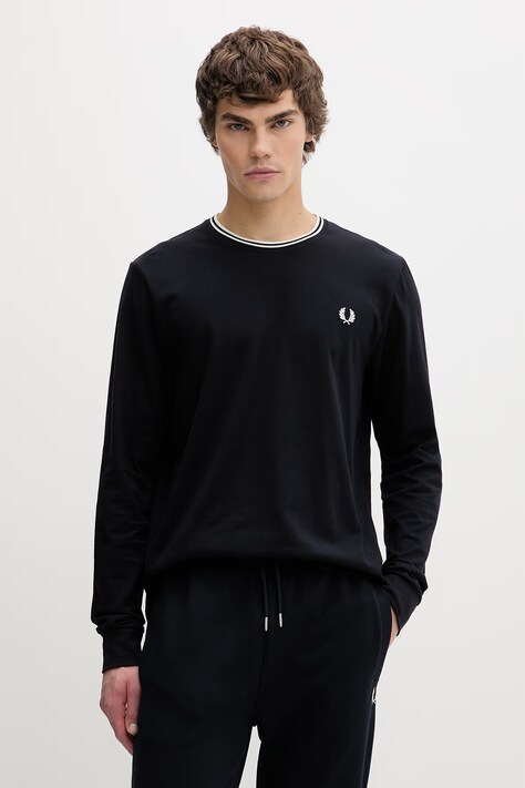 Fred Perry longsleeve bawełniany kolor granatowy gładki M9602.795