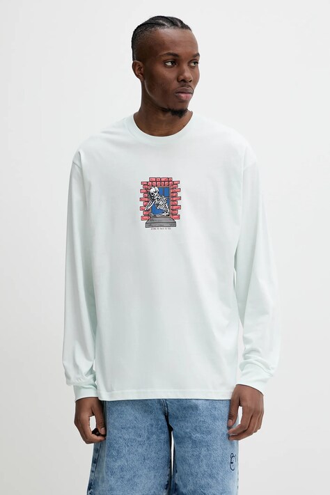Vans longsleeve din bumbac culoarea turcoaz, cu imprimeu, VN000M6WRNE1