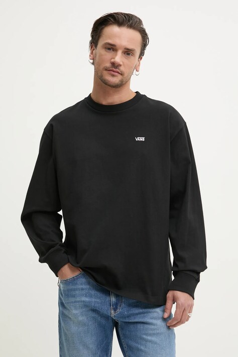 Vans longsleeve din bumbac culoarea negru, neted, VN000P1SBLK1