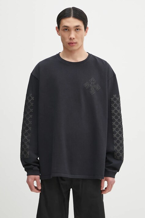 Памучна блуза с дълги ръкави RHUDE Cross Logo в черно с апликация RHPS25TT12012