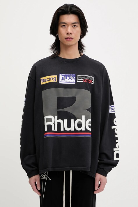 Памучна блуза с дълги ръкави RHUDE Petrol Patch в черно с принт RHSS25TT15012