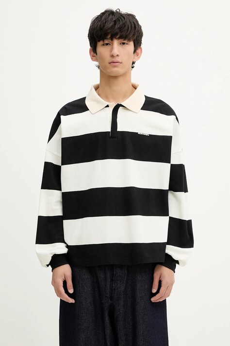Bavlněné tričko s dlouhým rukávem RHUDE Striped Pique béžová barva, RHSS25PO03012