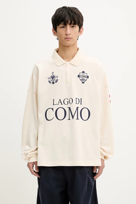 Памучна блуза с дълги ръкави RHUDE Fc Como Pique в бежово с принт RHSS25PO05012