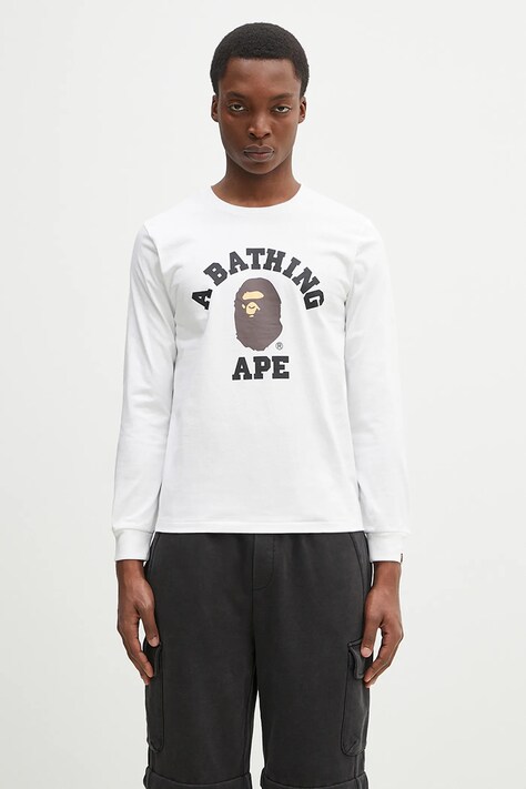 A Bathing Ape top a maniche lunghe in cotone College colore bianco 1K80211014