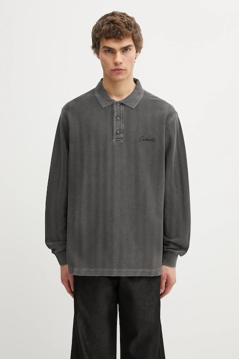 Carhartt WIP longsleeve din bumbac L/S Morrison Rugby Shirt culoarea gri, uni, I034568.89PG