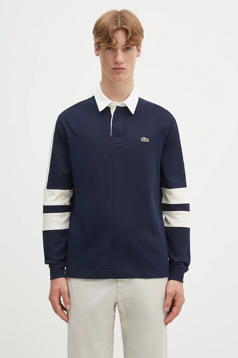 Bavlněné tričko s dlouhým rukávem Lacoste tmavomodrá barva, KH9695