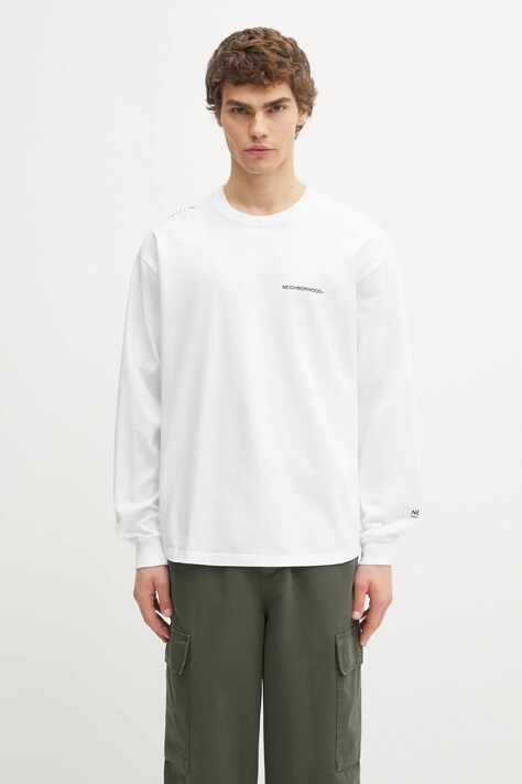 NEIGHBORHOOD longsleeve din bumbac Nh . Tee Ls-8 culoarea alb, uni, 242PCNH.LT08