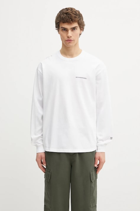 NEIGHBORHOOD longsleeve din bumbac Nh . Tee Ls-8 culoarea alb, uni, 242PCNH.LT08