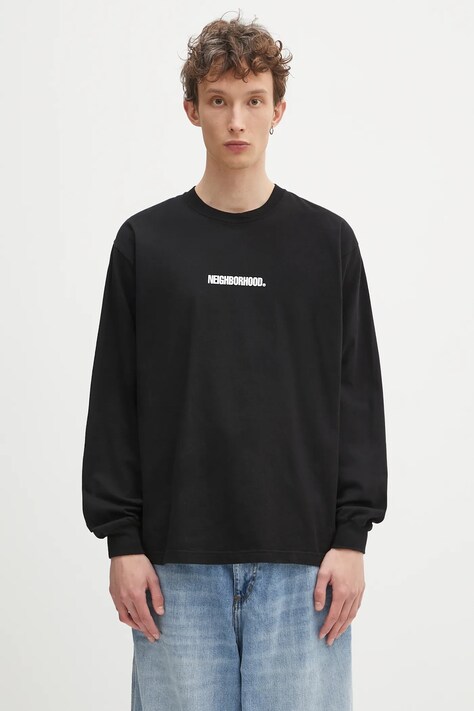 Памучна блуза с дълги ръкави NEIGHBORHOOD NH . Tee LS-3 в черно с принт 242PCNH.LT03
