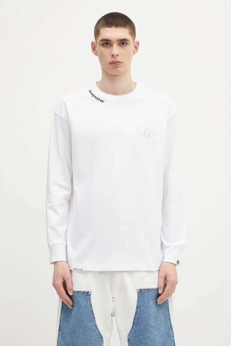 Памучна блуза с дълги ръкави AAPE Now Long в бяло с принт AAPLTM1607XXN