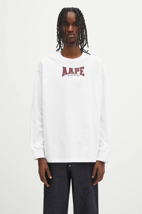Памучна блуза с дълги ръкави AAPE Main Long в бяло с принт AAPLTM1544XXN
