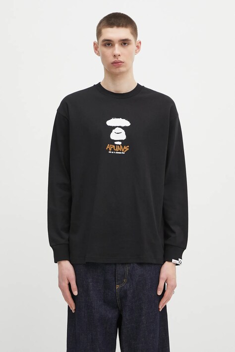 AAPE cotton longsleeve top Basic Long black color smooth AAPLTM1560XXN