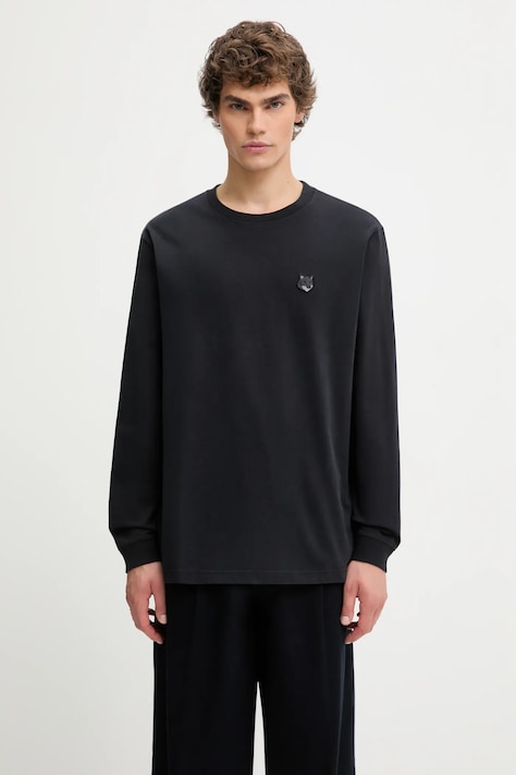 Maison Kitsuné top a maniche lunghe in cotone Bold Fox Head Patch Comfort colore nero LM00109KJ0118