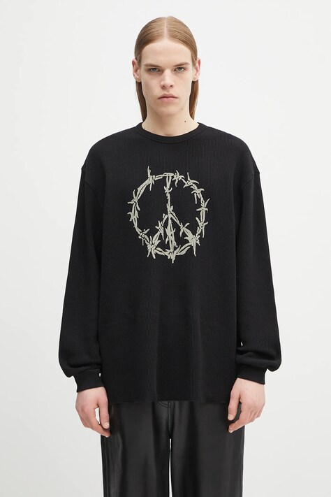 Бавовняна кофта Aries Peace Press Gothic Waffle LS Tee колір чорний з принтом AR6003903