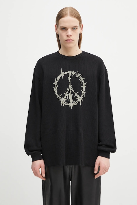 Bavlnená mikina Aries Peace Press Gothic Waffle LS Tee čierna farba, s potlačou, AR6003903