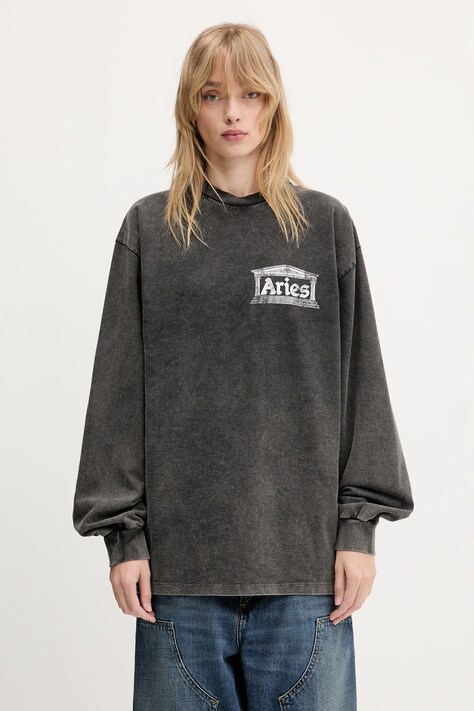 Bavlnené tričko s dlhým rukávom Aries Aged Ancient Temple LS Tee čierna farba, s potlačou, AR6014103
