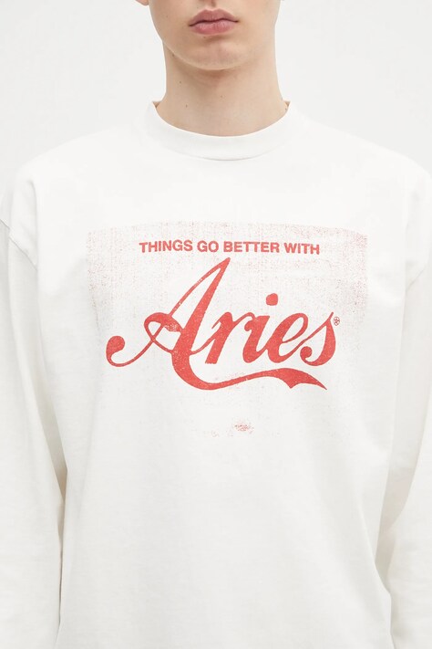 Aries longsleeve bawełniany Faded Cola LS Tee kolor biały z nadrukiem AR6265203