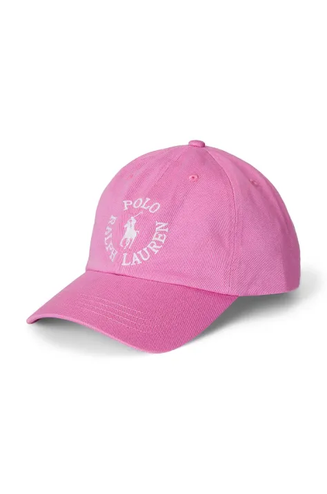 Polo Ralph Lauren cappello con visiera in cotone bambini colore rosa con applicazione 323963967001