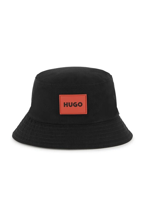 Αναστρέψιμο βαμβακερό παιδικό καπέλο HUGO χρώμα: μαύρο, G00309