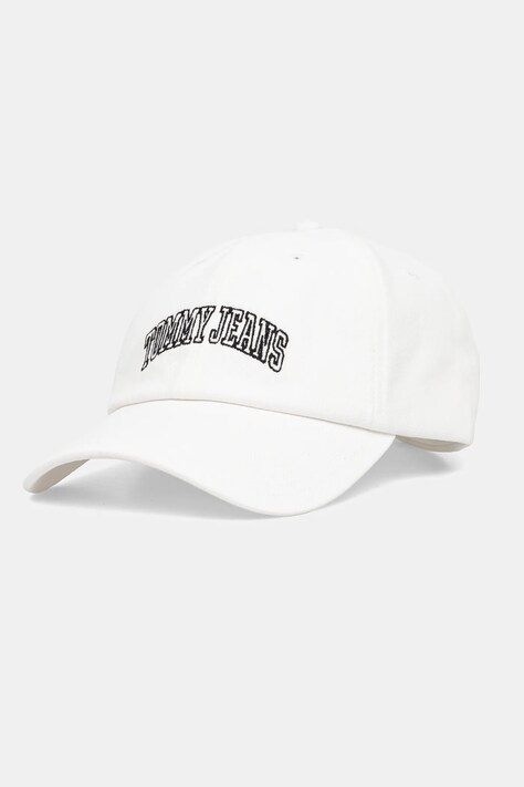 Tommy Jeans șapcă de baseball din bumbac culoarea alb, cu imprimeu, AW0AW16992