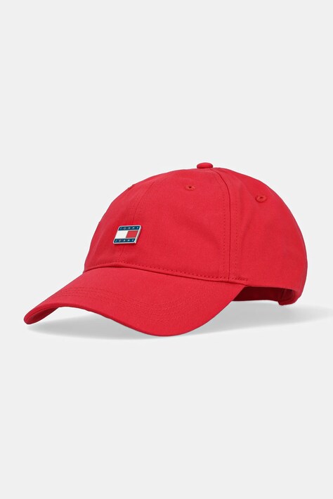 Bavlnená šiltovka Tommy Jeans červená farba, s nášivkou, AW0AW16986
