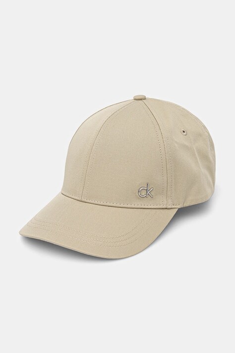 Bavlněná baseballová čepice Calvin Klein béžová barva, s aplikací, K60K613102
