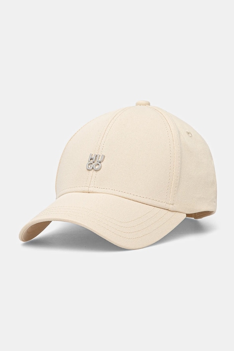Bavlněná baseballová čepice HUGO béžová barva, 50533427